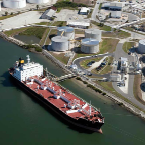 Cargo ships at a commodity trading port